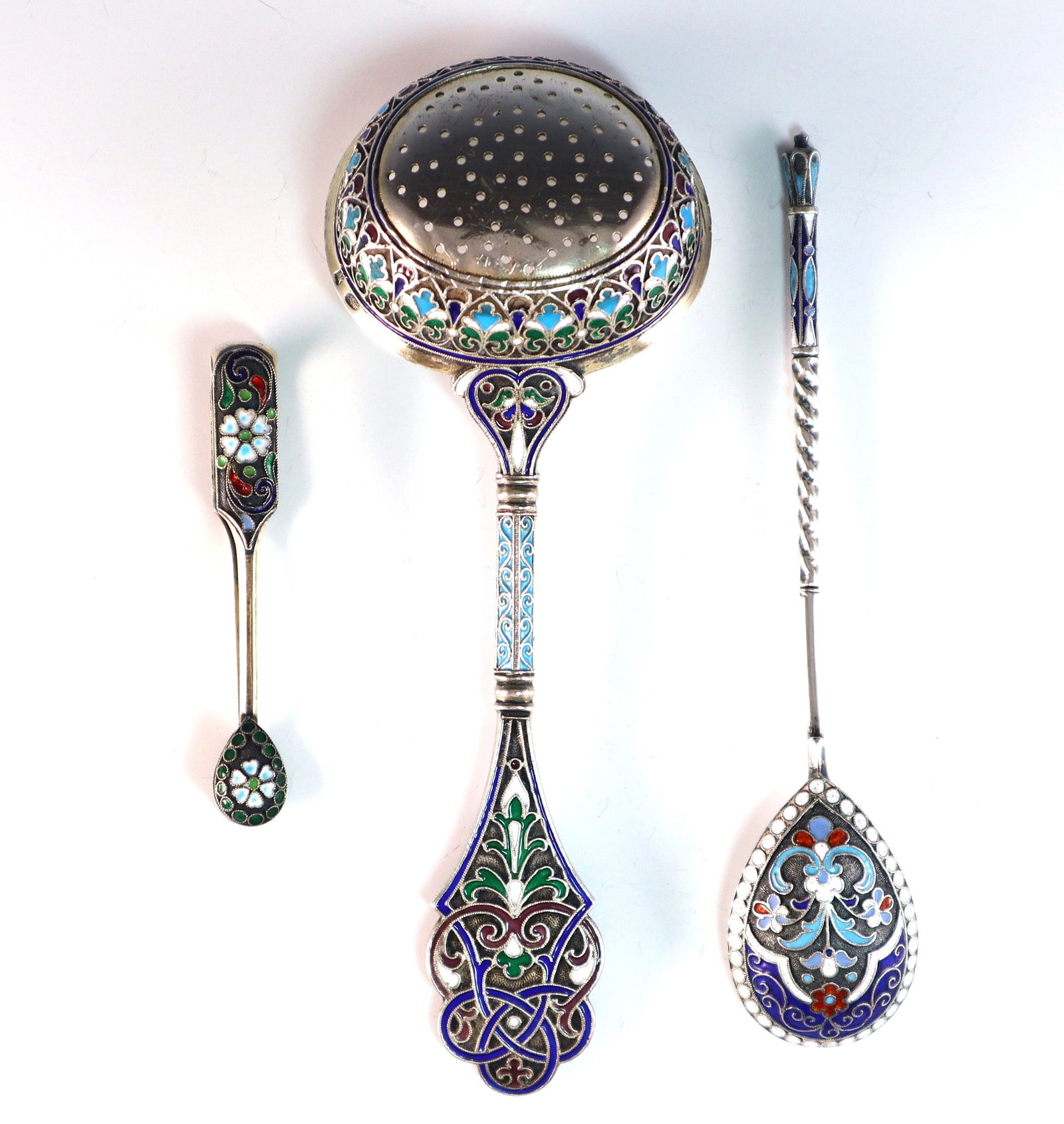 3 pc Russian Enameled Silver Flatware (1 of 4)