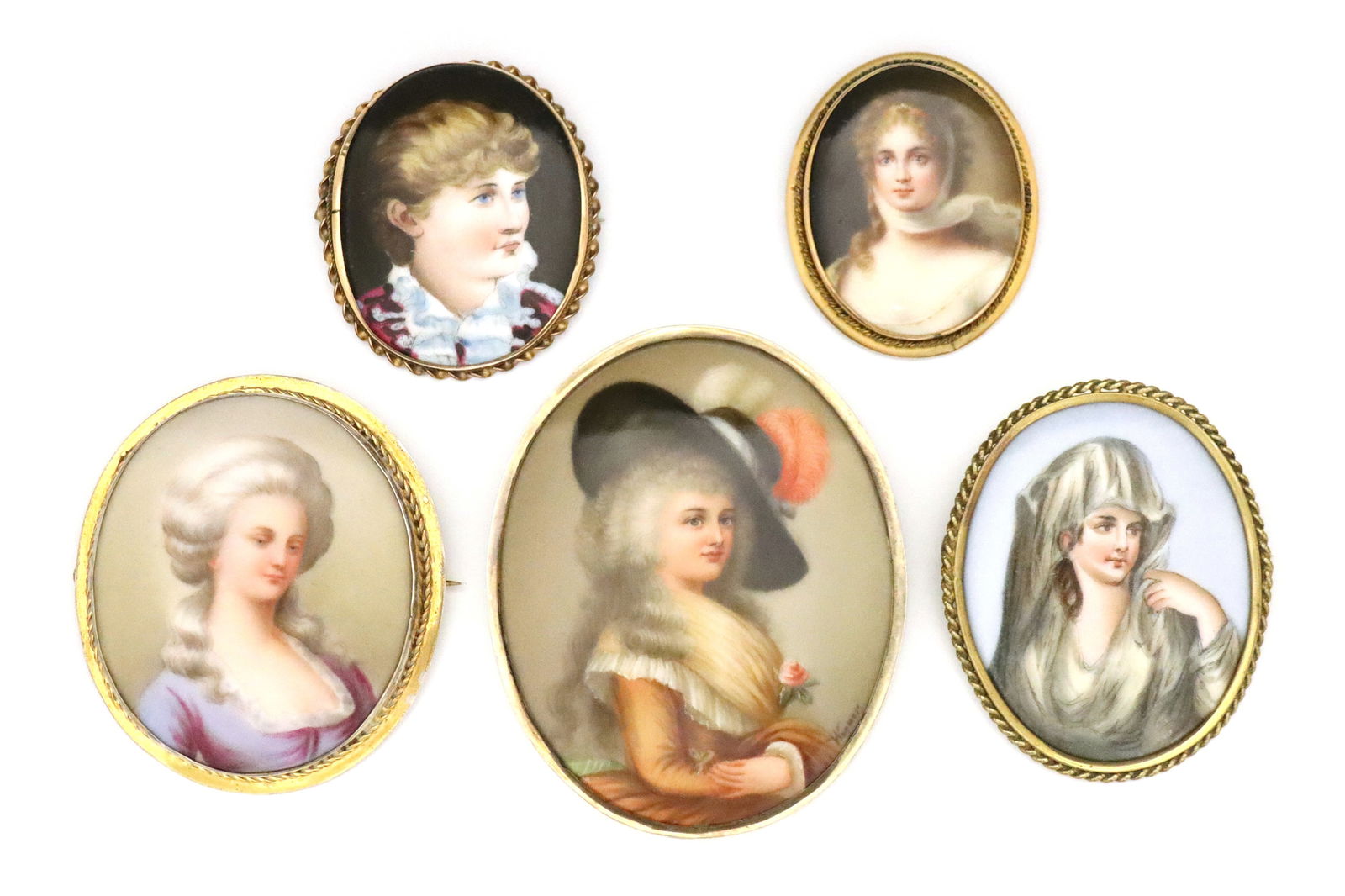 5 Brooches with Miniature Porcelain Portraits (1 of 3)