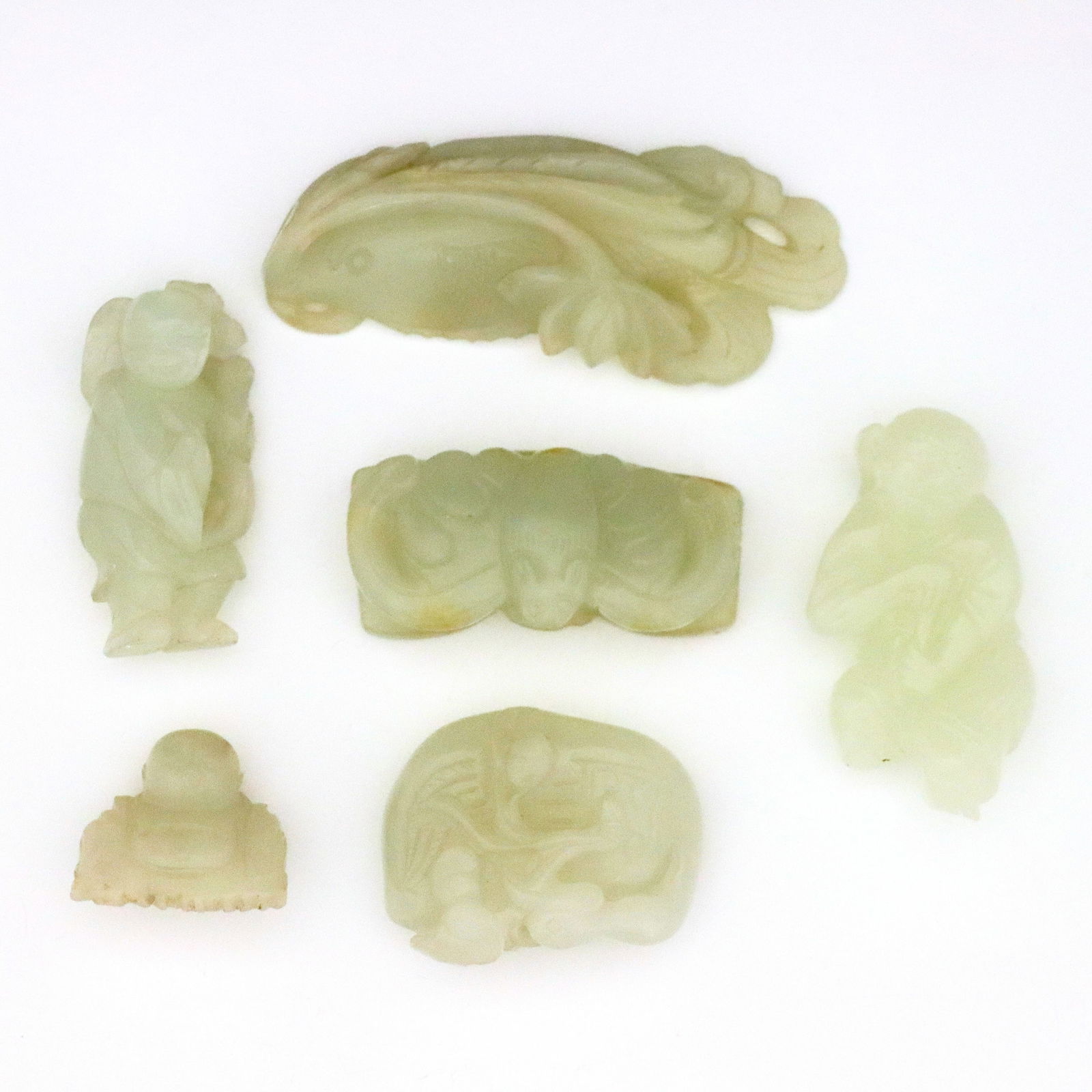 6 Chinese Carved Celadon Jade Figures (1 of 2)