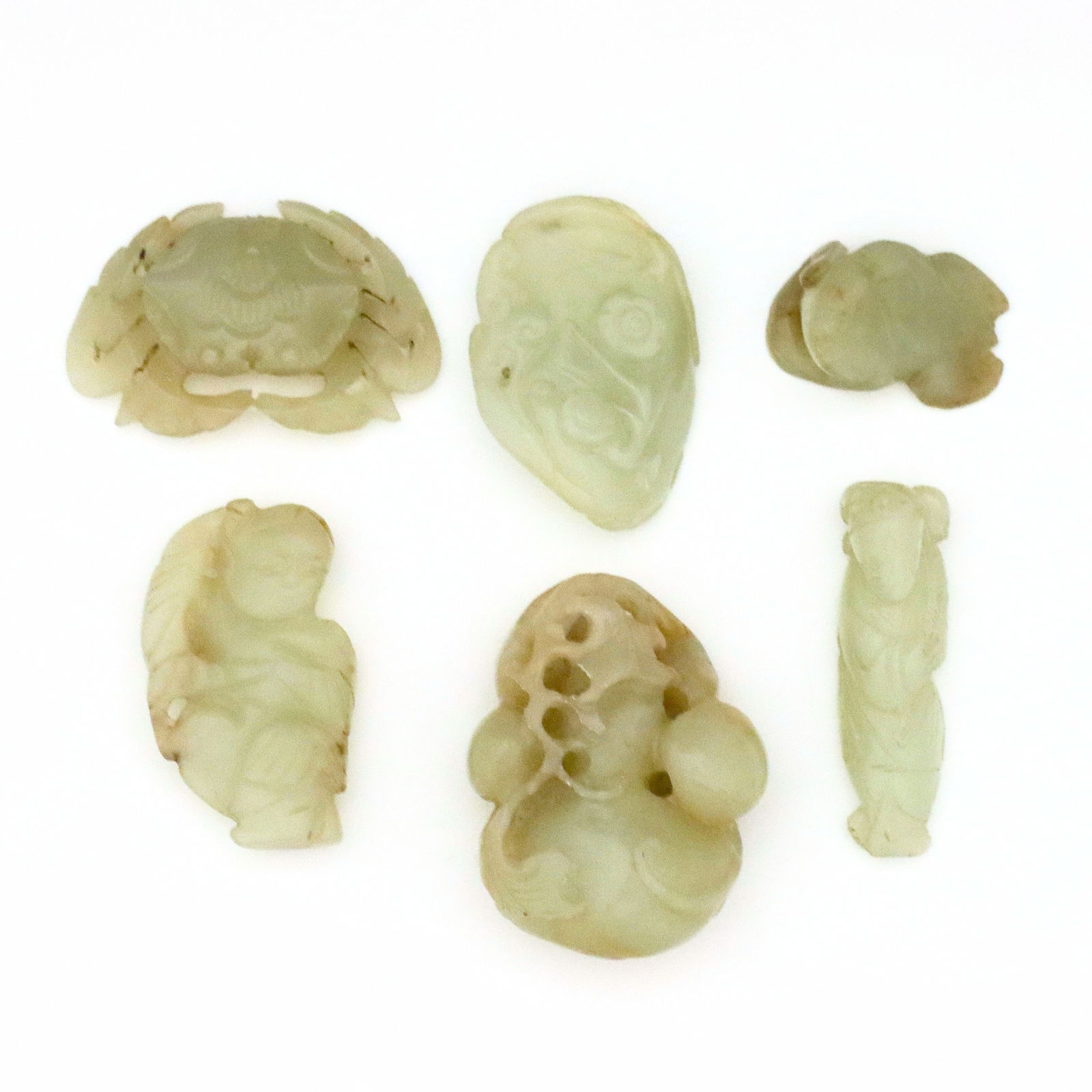 6 Chinese Carved Celadon Jade Figures (1 of 2)