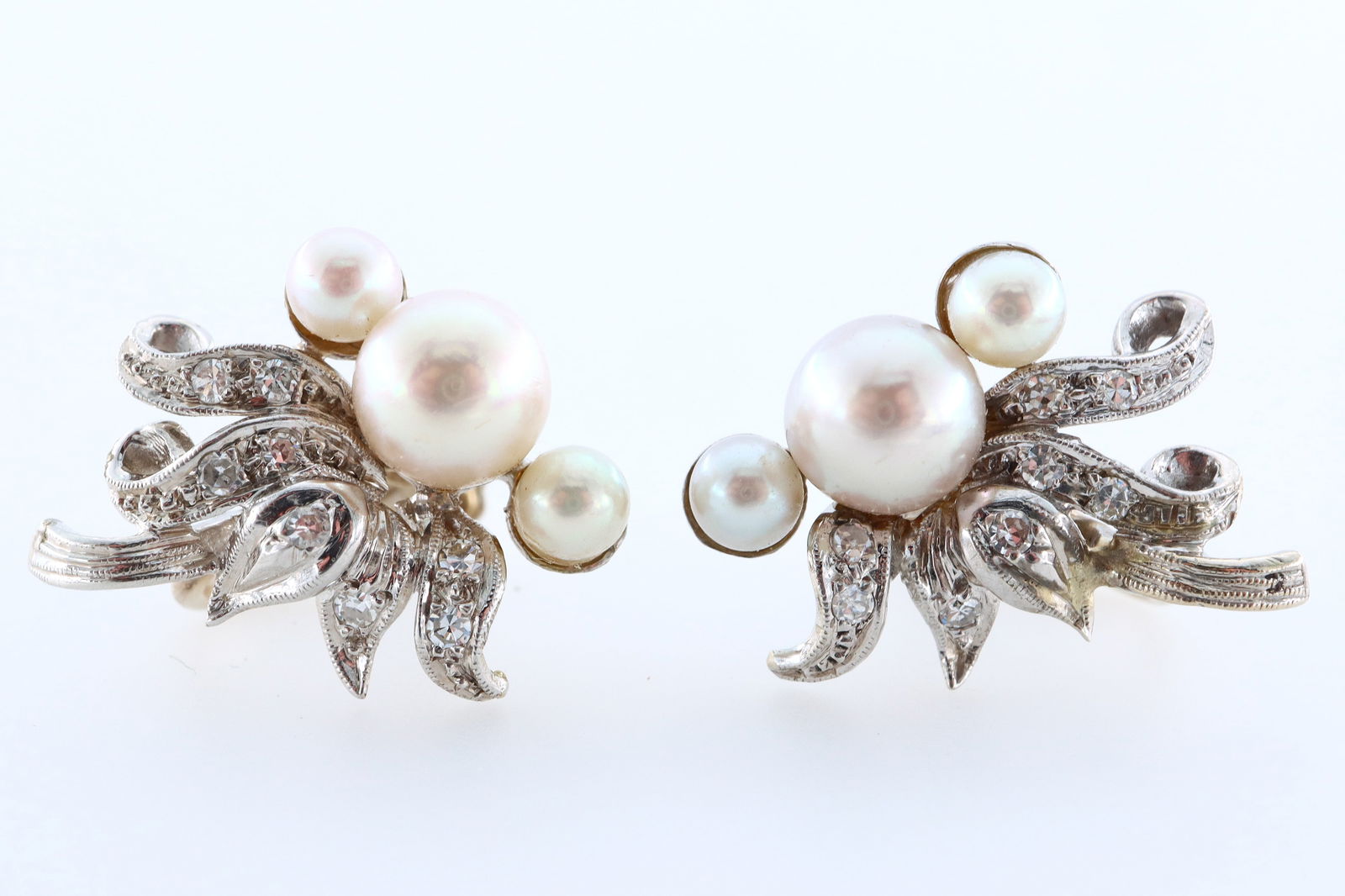Pr 14k Gold, Pearl & Diamond Earrings (1 of 2)