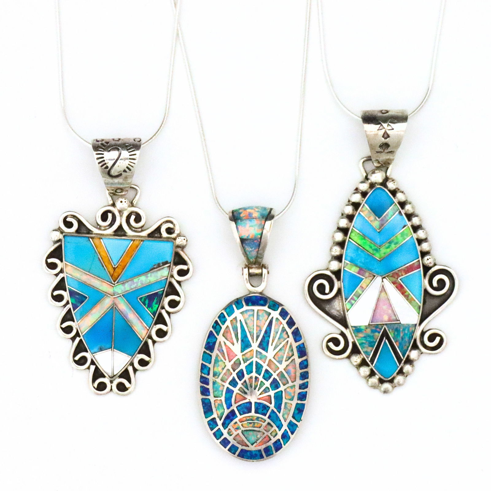3 Native American Inlaid Sterling Necklaces (1 of 2)