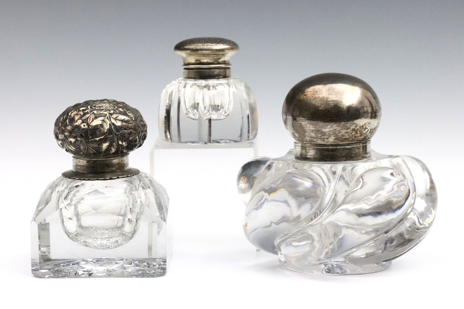 3 Sterling & Glass Inkwells (1 of 2)