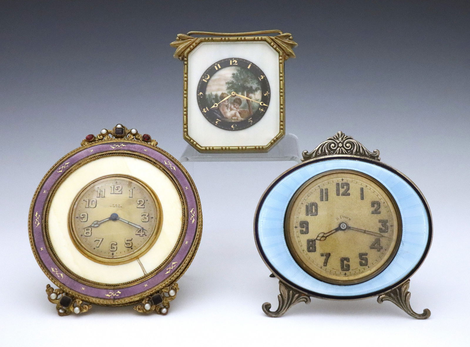 3 Miniature Enameled Clocks (1 of 2)