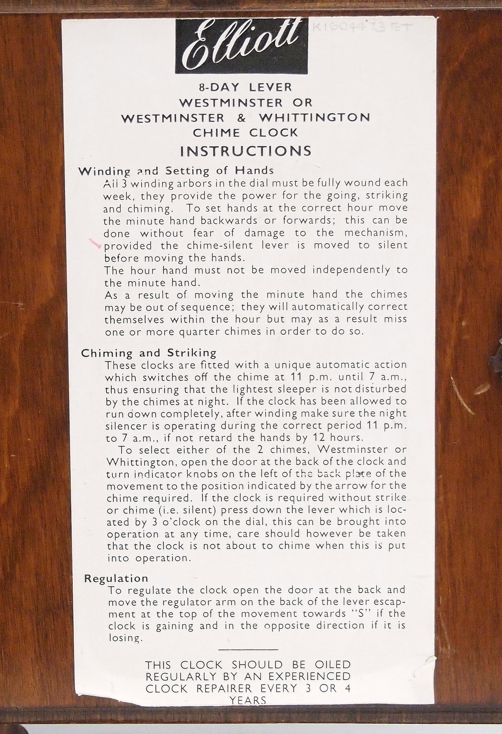 Elliott Chiming Bracket Clock - 5