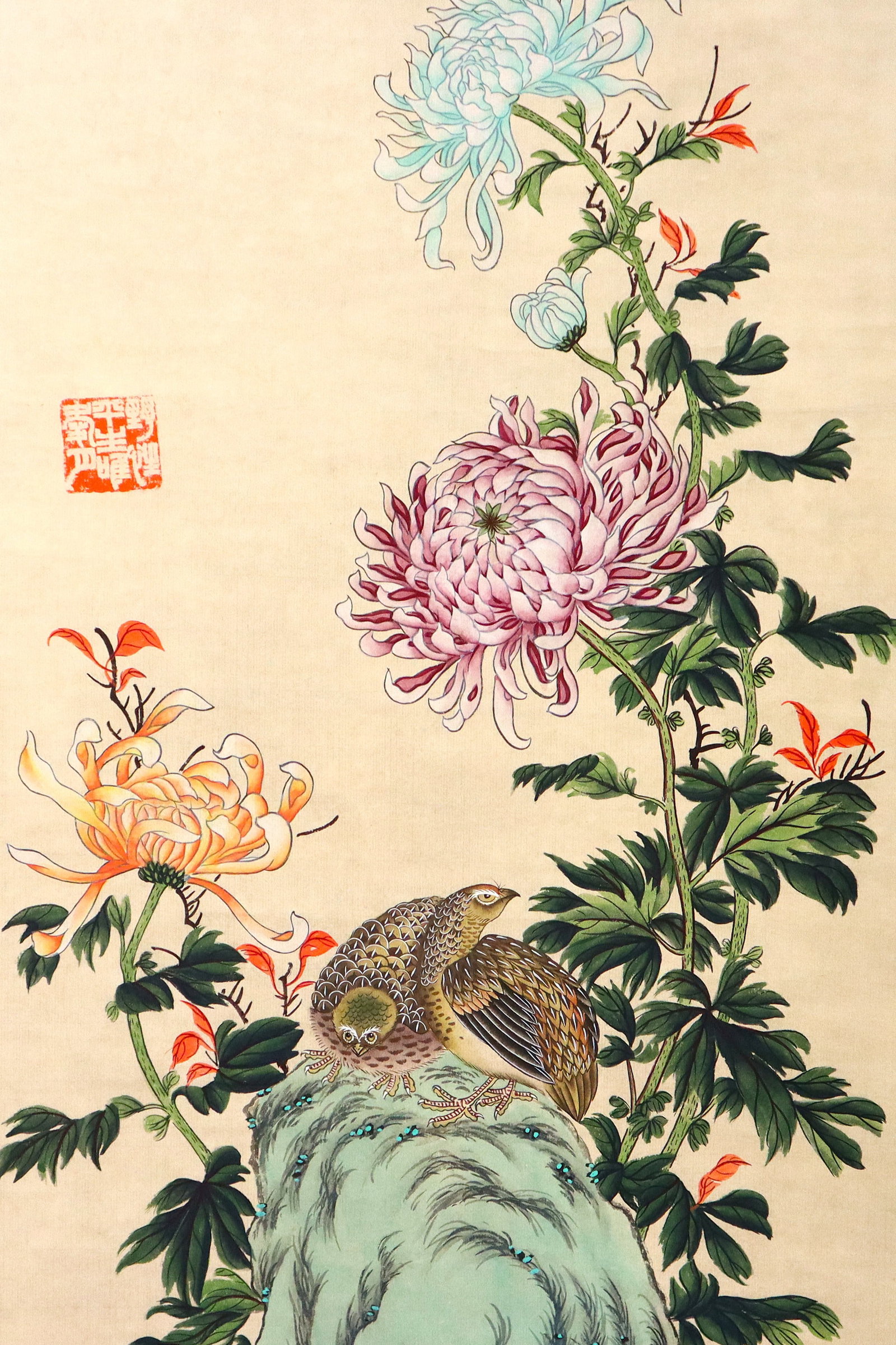 Chinese Hanging Scroll with Quails - 2