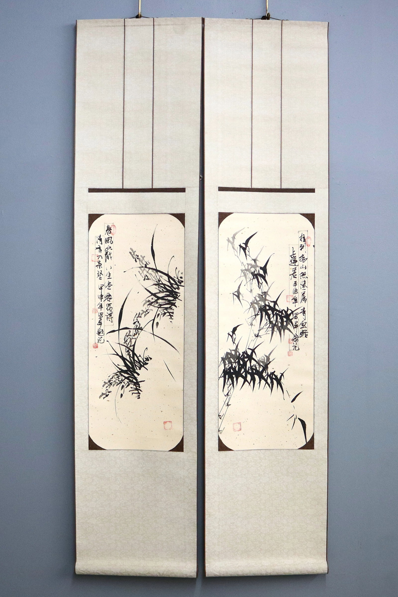 2 Chinese Ink Brush Hanging Scrolls - 2