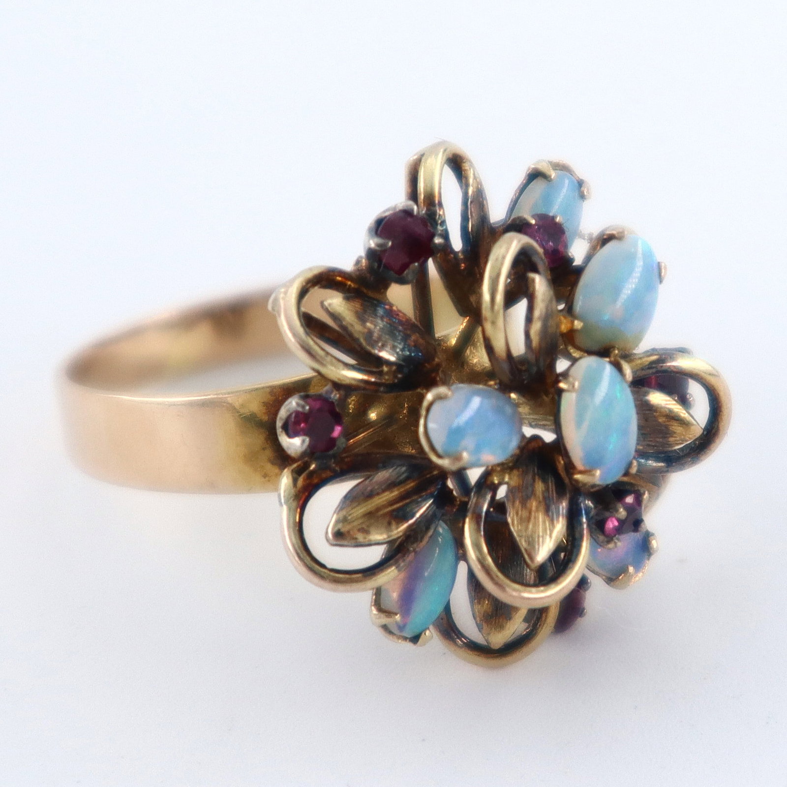 14k Gold, Opal & Ruby Cluster Ring (1 of 2)