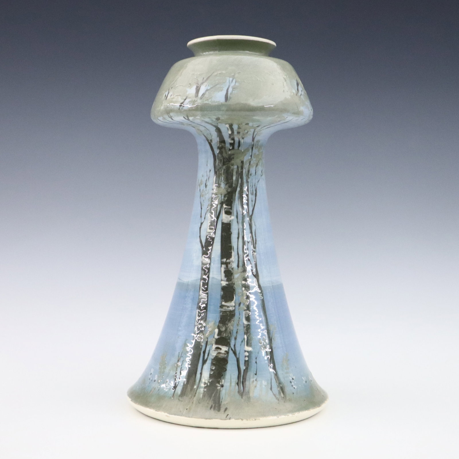 English Porcelain Vase: An early 20th century English porcelain vase. Molded body with multi-color landscape decoration. Printed "Mintons / England" and incised marks. Minor wear, crazing. 12 1/4" high. ESTIMATE $200-400