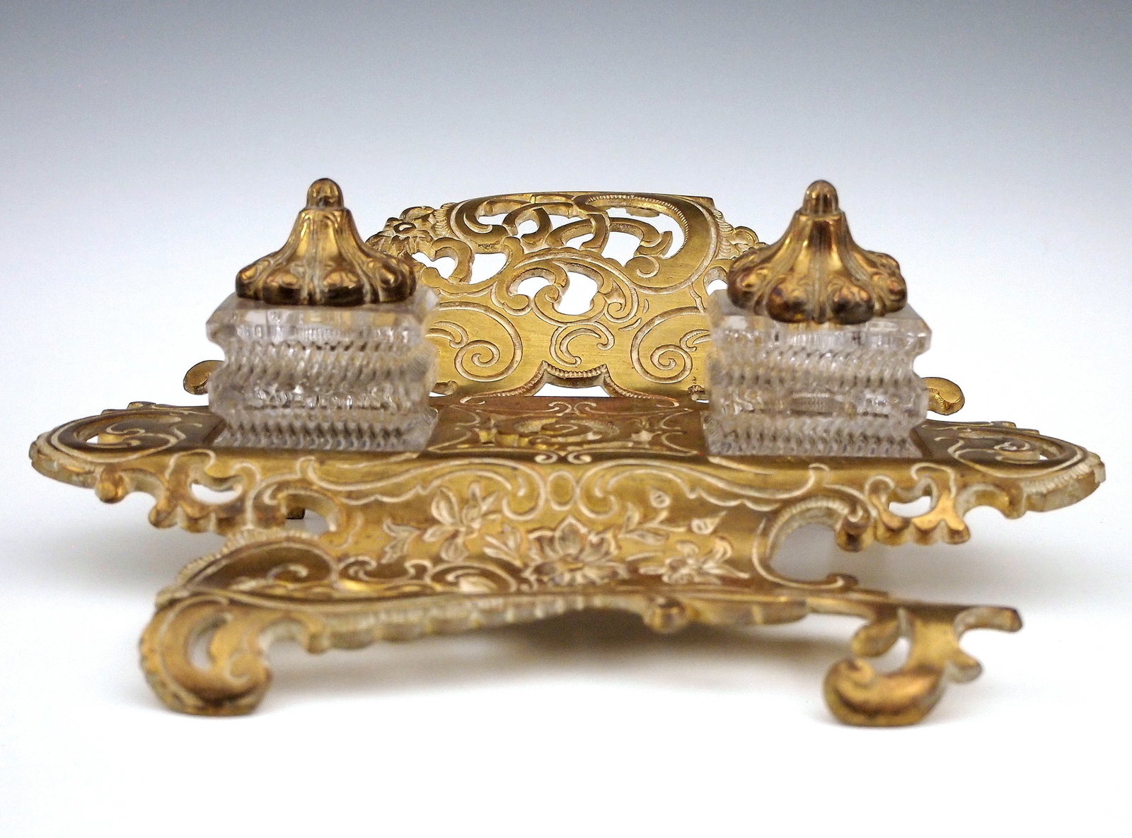 Art Nouveau Style Brass & Glass Inkstand (1 of 2)