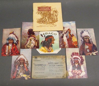 Over 50 Pieces of Native American Ephemera: A Collection of over Fifty Pieces of Native American Ephemera. Including One book titled "Indian Memories: A Series of Mural Paintings in the Colorado National Bank, Denver", Six of "Tuck's Post Cards
