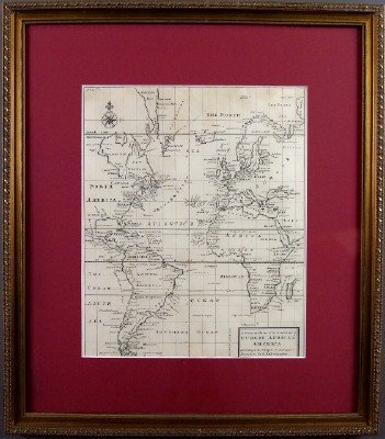 H. Moll Map of Sea Coast of Europe: Herman Moll, active in London, c. 1654-1732. Engraved Map entitled "A General Chart of the Sea Coast of Europe, Africa & America. According to E. Wrights or Mercator's Projection. By H. Moll Geographe