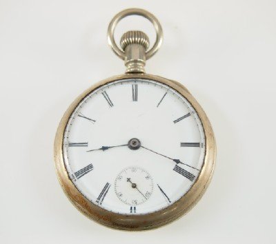 New York Standard "Worm Gear": New York Standard Watch Co. "Worm Gear", 18 size, 7 j, SW, LS, Silver tone Display Back, OF, SSD w/Roman numerals. Serial #29281. Some case wear. Winds, sets and running when cataloged. ESTIMATE $600-