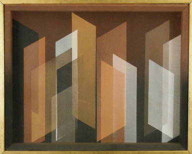 A. Schawinsky  Abstract: Alexander "Xanti" Schawinsky, Swiss-American, 1904-1979. Former Bauhaus and Black Mountain College artist. Oil on artists board Abstract with multi color parallelograms on a Black background and paint