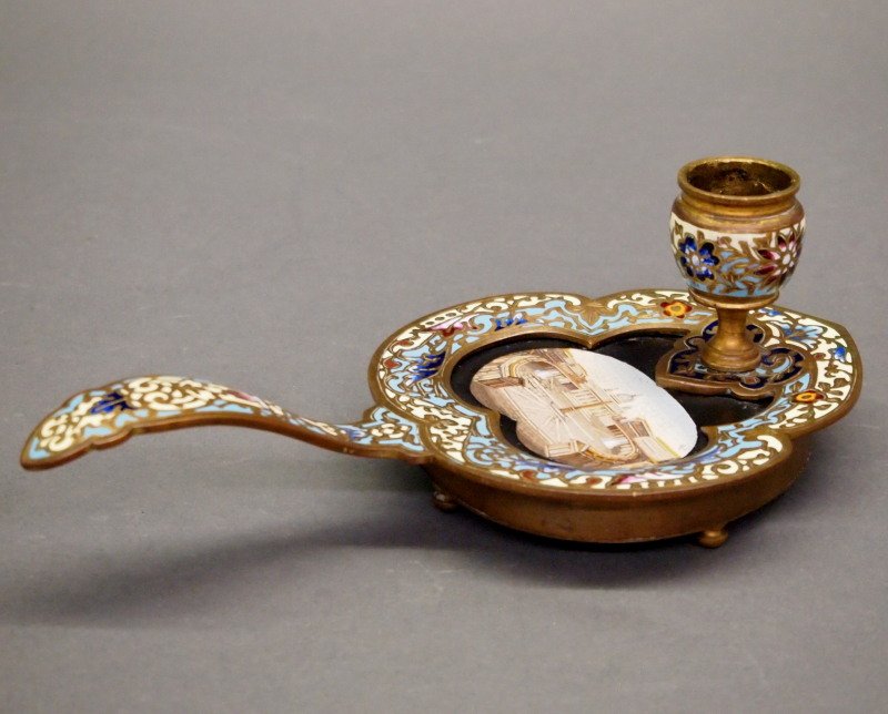 Champleve & micromosaic chamberstick (1 of 2)