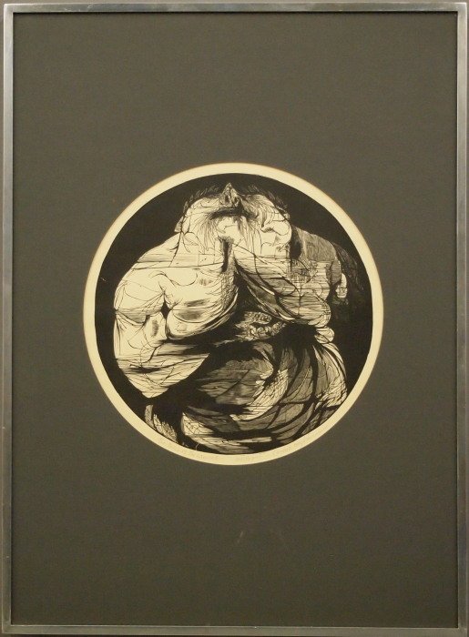 L. Baskin Wood Engraving: Leonard Baskin, American, 1922-2000. Artist's Proof wood engraving is entitled "The Death of the Laureate". Signed, titled, and "artists proof" in pencil; Hudson's label verso. Minor wear. Image is 11