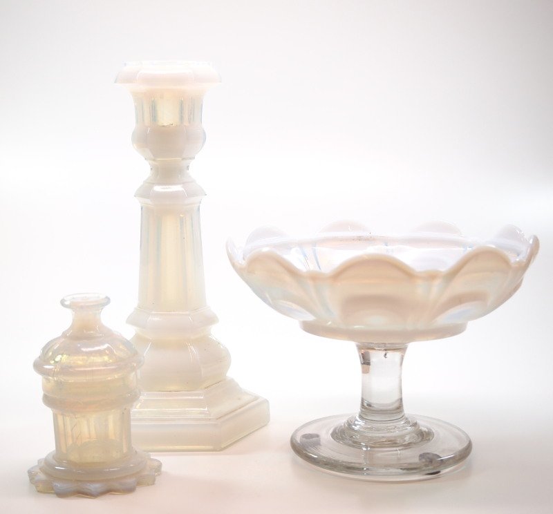 Pressed opalescent table articles, three (1 of 7)