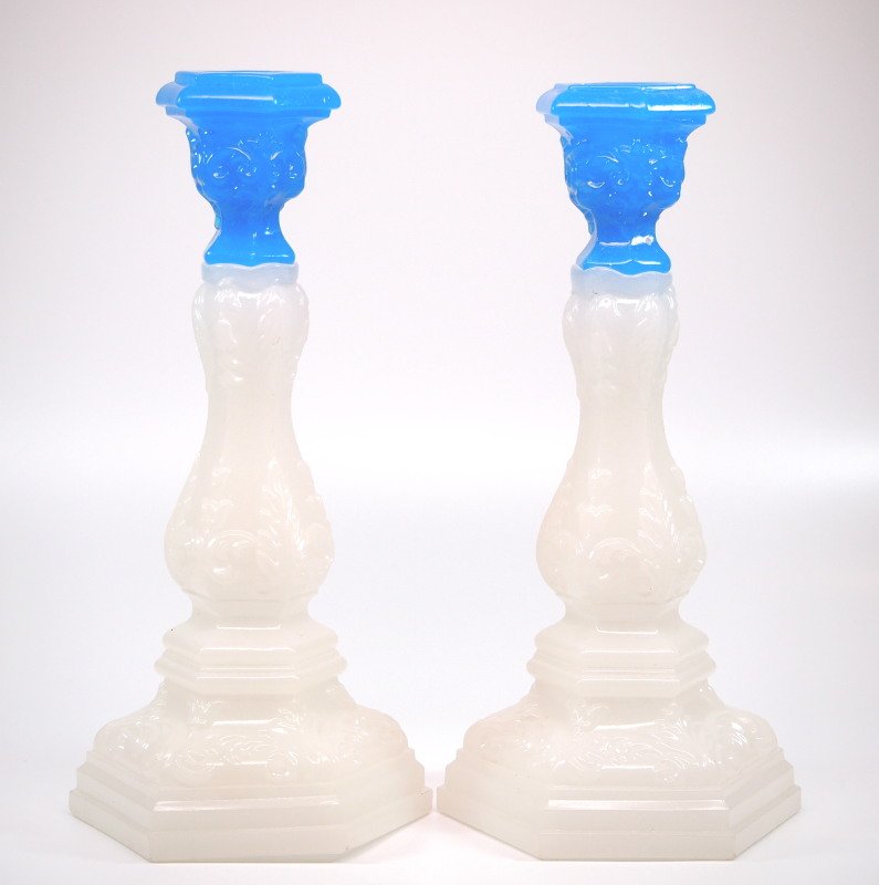 Pressed Acanthus candlesticks, pair (1 of 2)