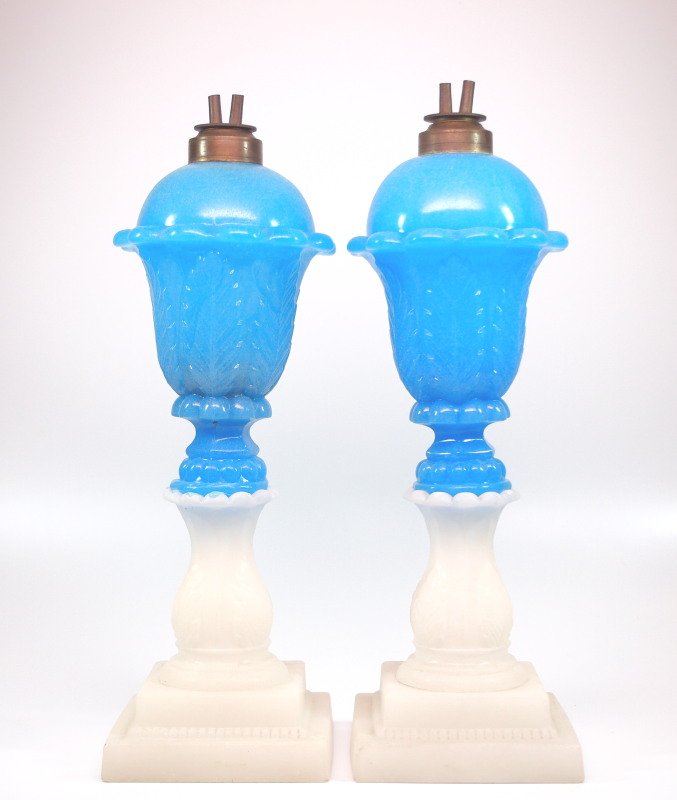 Pressed Acanthus Leaf Oil/fluid Lamps, Pair