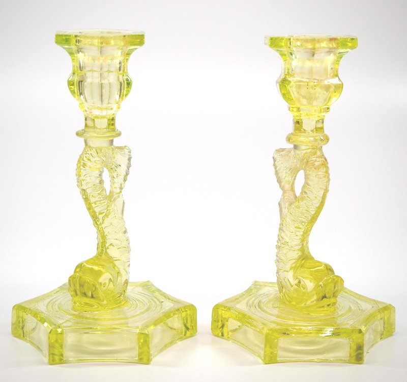 Pressed Dolphin candlesticks, pair (1 of 2)