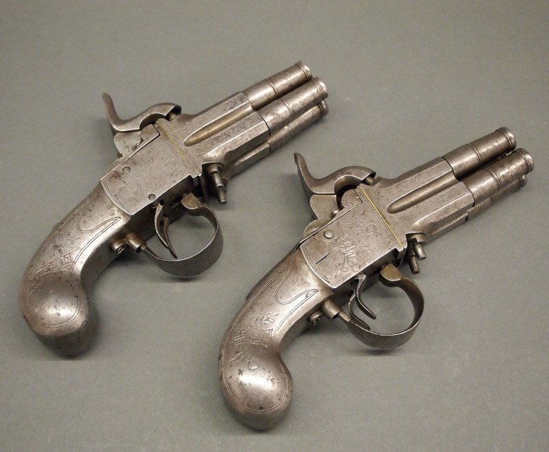 Pr 19th c four-barrel pistols (1 of 4)