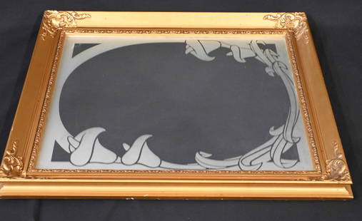 Elegant Wood & Gold-Framed Mirror – Etched Lilies – Vintage Floral Accent: Add a touch of timeless elegance to your space with this beautiful vintage wall mirror, featuring a wood and gold-tone frame and delicately etched lily floral detailing on the glass. The mirror combin