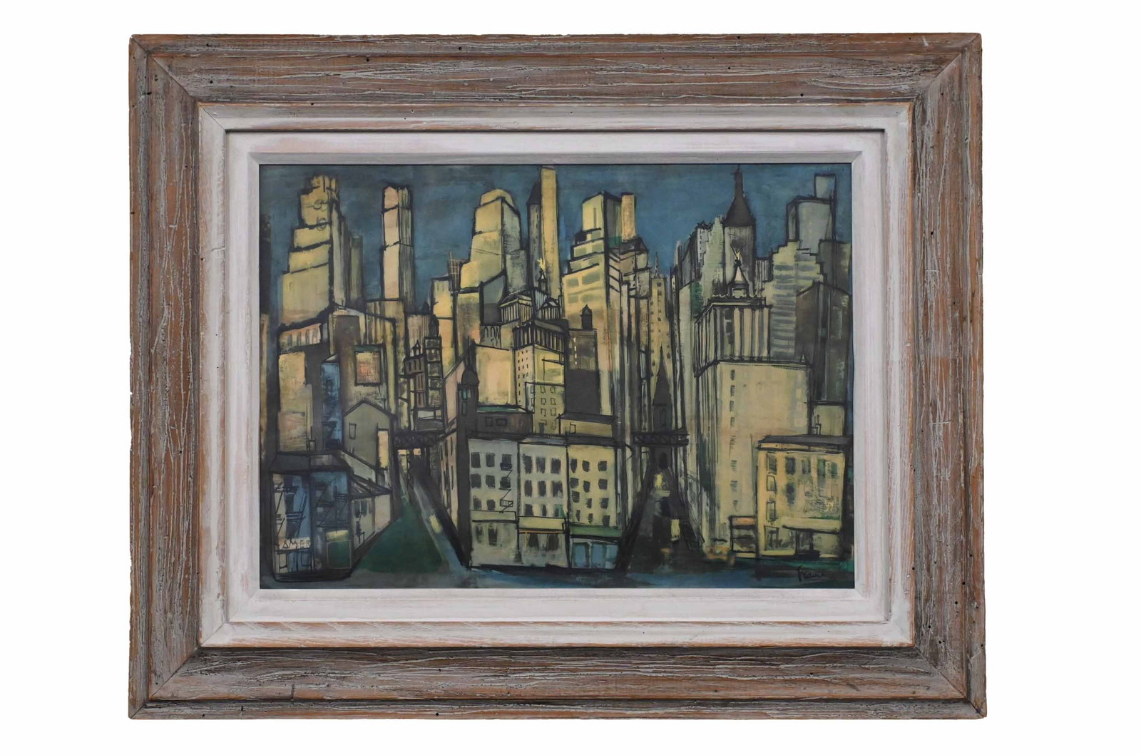 Frederick Franck Mid-Century Framed Art Print Modernist Urban Graphic (1 of 4)