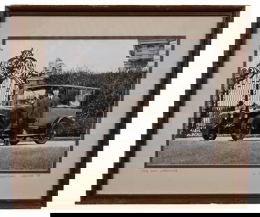 1912 Audi Limousine – Sepia Photograph by Guy Morrison (1975) – Vienna Staged Print: Offered for auction is a captivating sepia-tone photograph of a 1912 Audi Limousine, taken by renowned automotive photographer Guy Morrison in 1975, using the original negative. This evocative image w