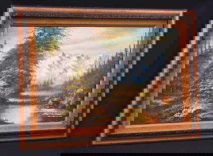 Original Oil Painting – Forest Lake Landscape – Signed by Artist & Framed: Up for auction is a serene and beautifully executed original oil painting depicting a peaceful forest lake landscape. The composition captures the calm reflection of trees on still water, framed by na