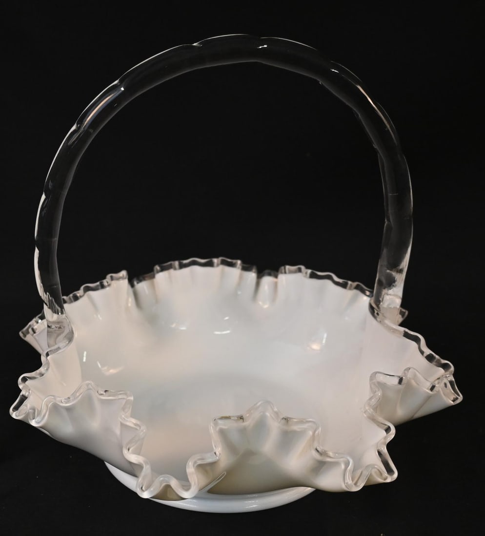 Vintage Fenton Silver Crest Milk Glass Ruffled Edge Basket (1 of 6)
