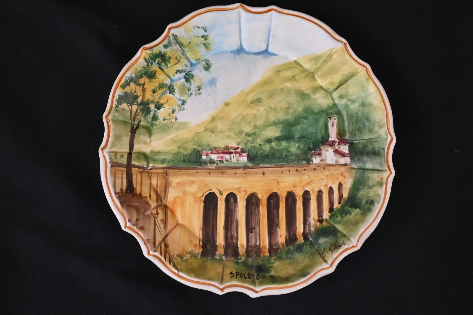 Vintage Hand-Painted Italian Majolica Souvenir Plate: The Ponte delle Torri, Spoleto, Italy (1 of 5)