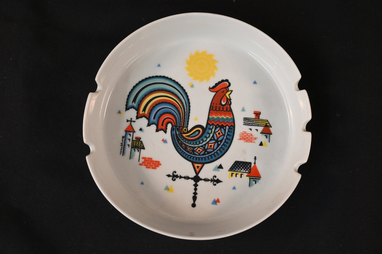 Vintage Berggren Swedish Folk Art Rooster Weathervane Round Ashtray / Trinket Dish, Mid-Century (1 of 4)