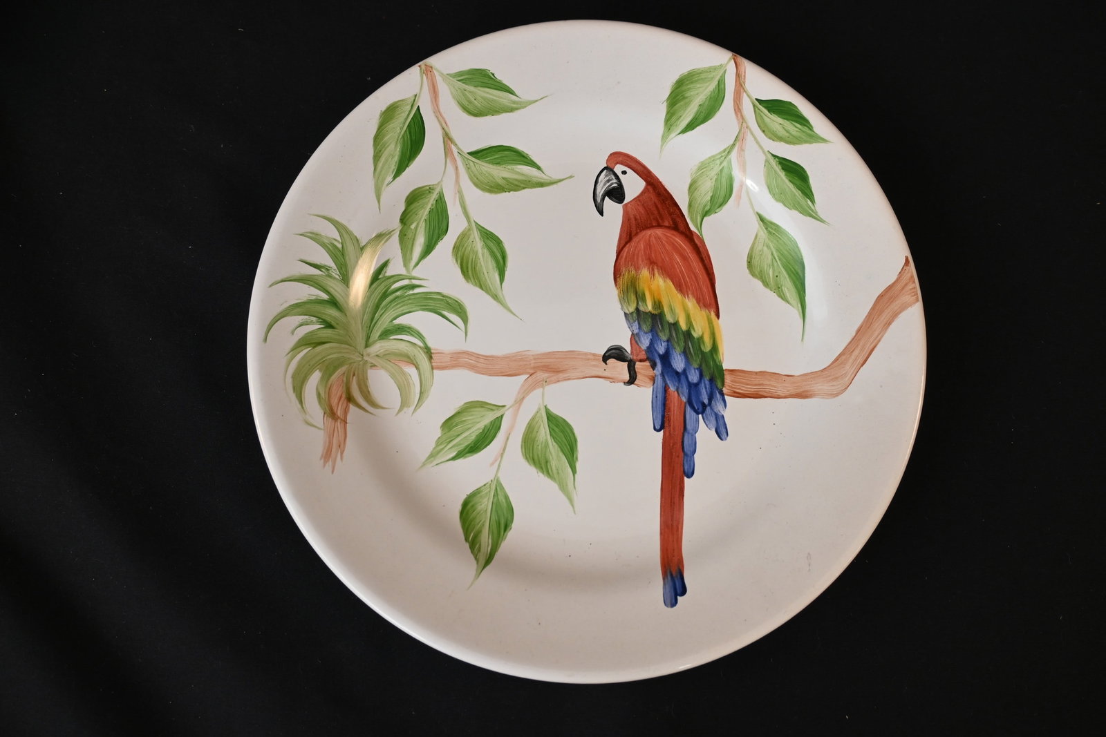 Vintage Hand-Painted Ceramic Macaw Parrot & Palm Tree Plate - Tropical Décor (1 of 5)