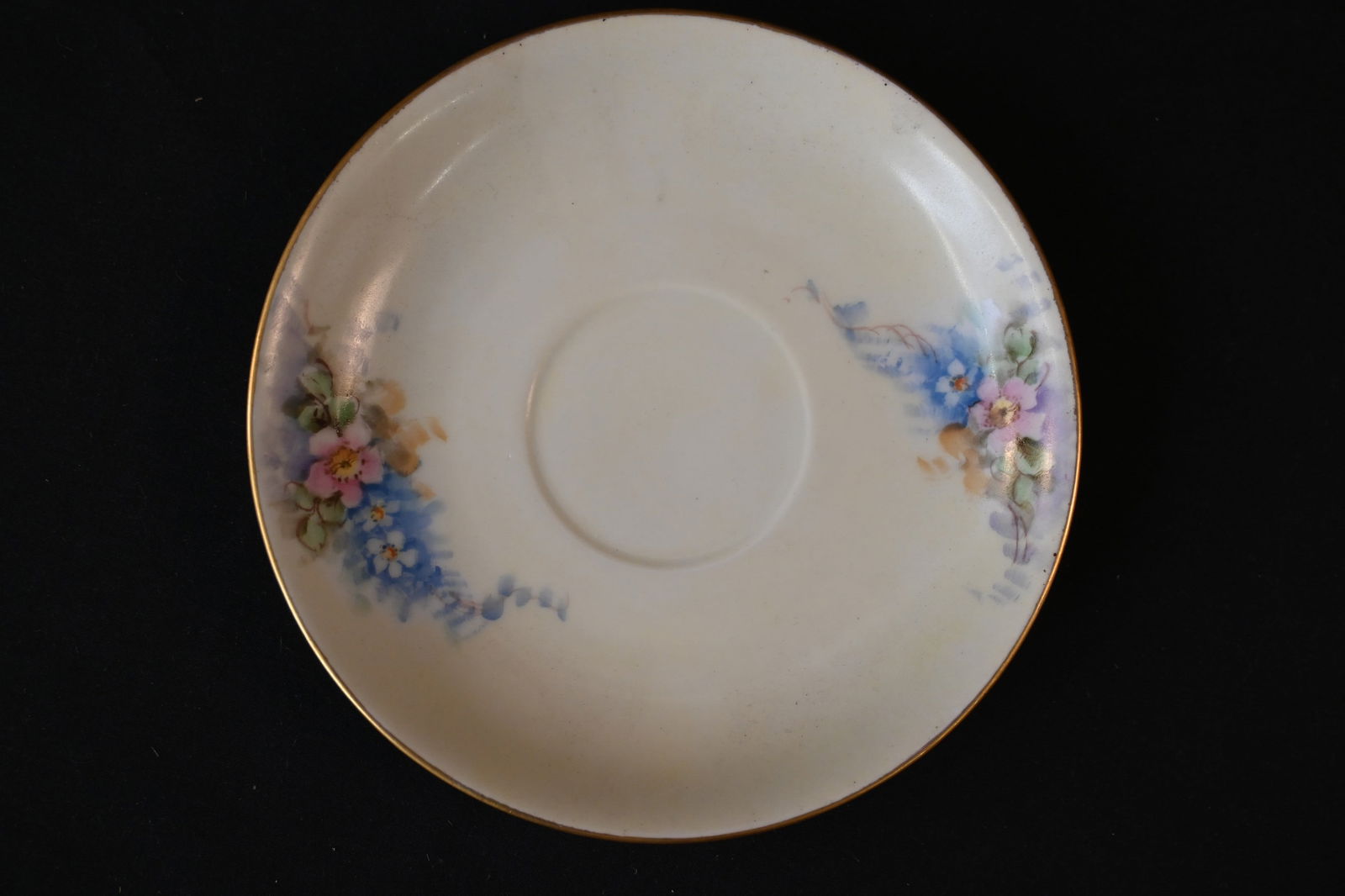Vintage Homer Laughlin Eggshell Nautilus "Ferndale" Saucer - Pink & Blue Floral, Gold Trim (1 of 4)