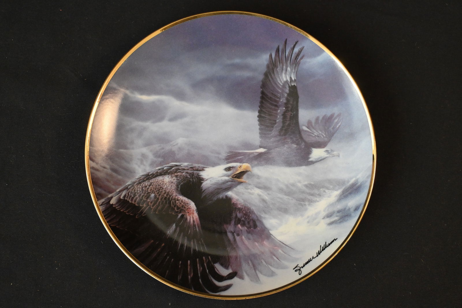 VINTAGE Franklin Mint "Power and Majesty" Bald Eagle Collector Plate by Spencer Williams, 22K Gold (1 of 5)