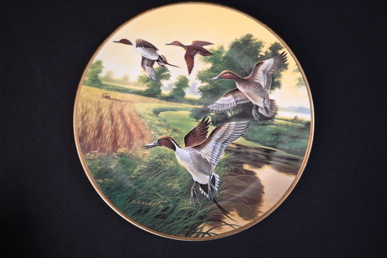 W.S. George 1990 "Pintails in Indian Summer" Collector Plate #13615A, Lynn Kaatz, Ducks Unlimited w/: Offered for auction is a beautiful, limited-edition collector plate titled "Pintails in Indian Summer" by the acclaimed wildlife artist Lynn Kaatz. This plate is the fifth issue in the "Classic Waterf