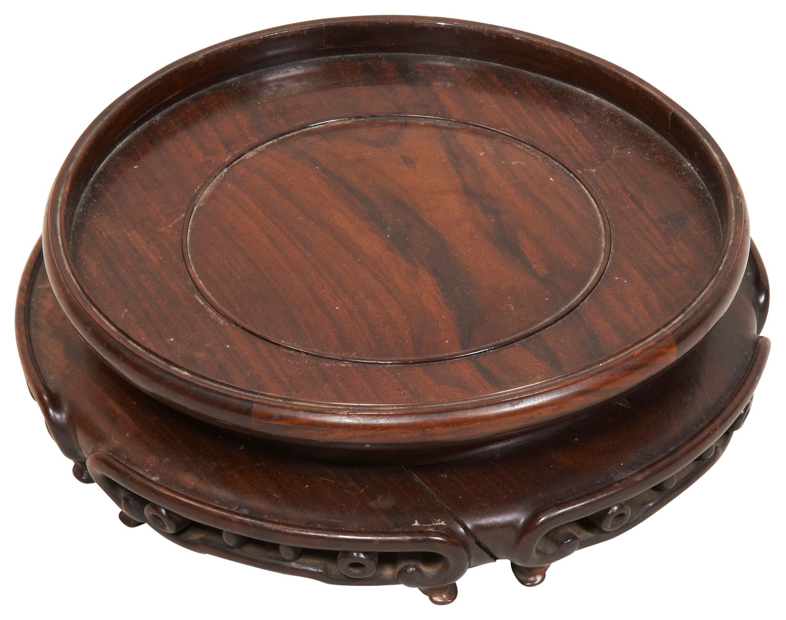 A LARGE CARVED HARDWOOD STAND QING DYNASTY, 19TH CENTURY the circular dish top raised on short (1 of 1)