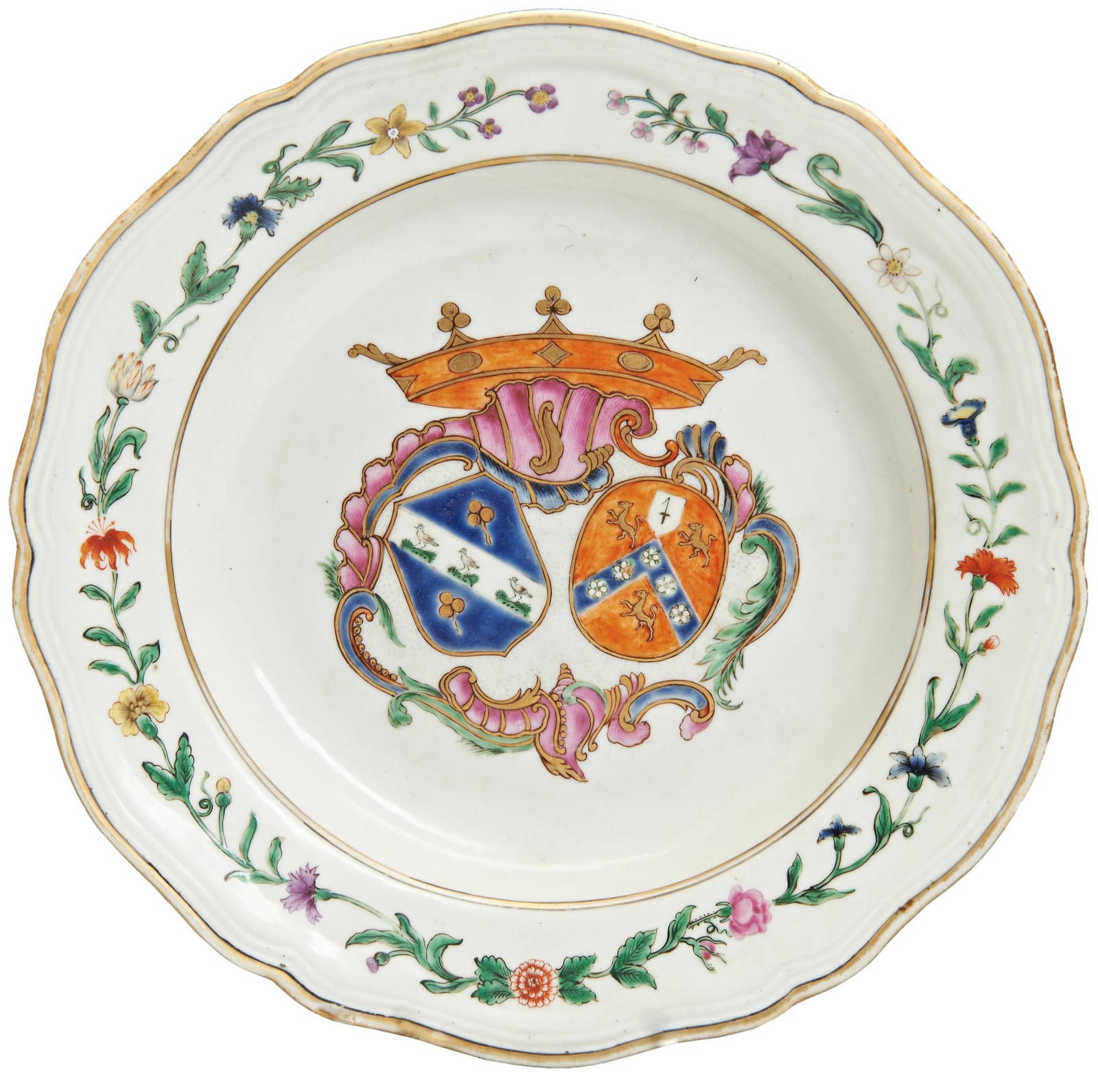 A DUTCH MARKET ARMORIAL ARMORIAL SHAPED DISH QIANLONG PERIOD, CIRCA 1768 the dish bears a Dutch
