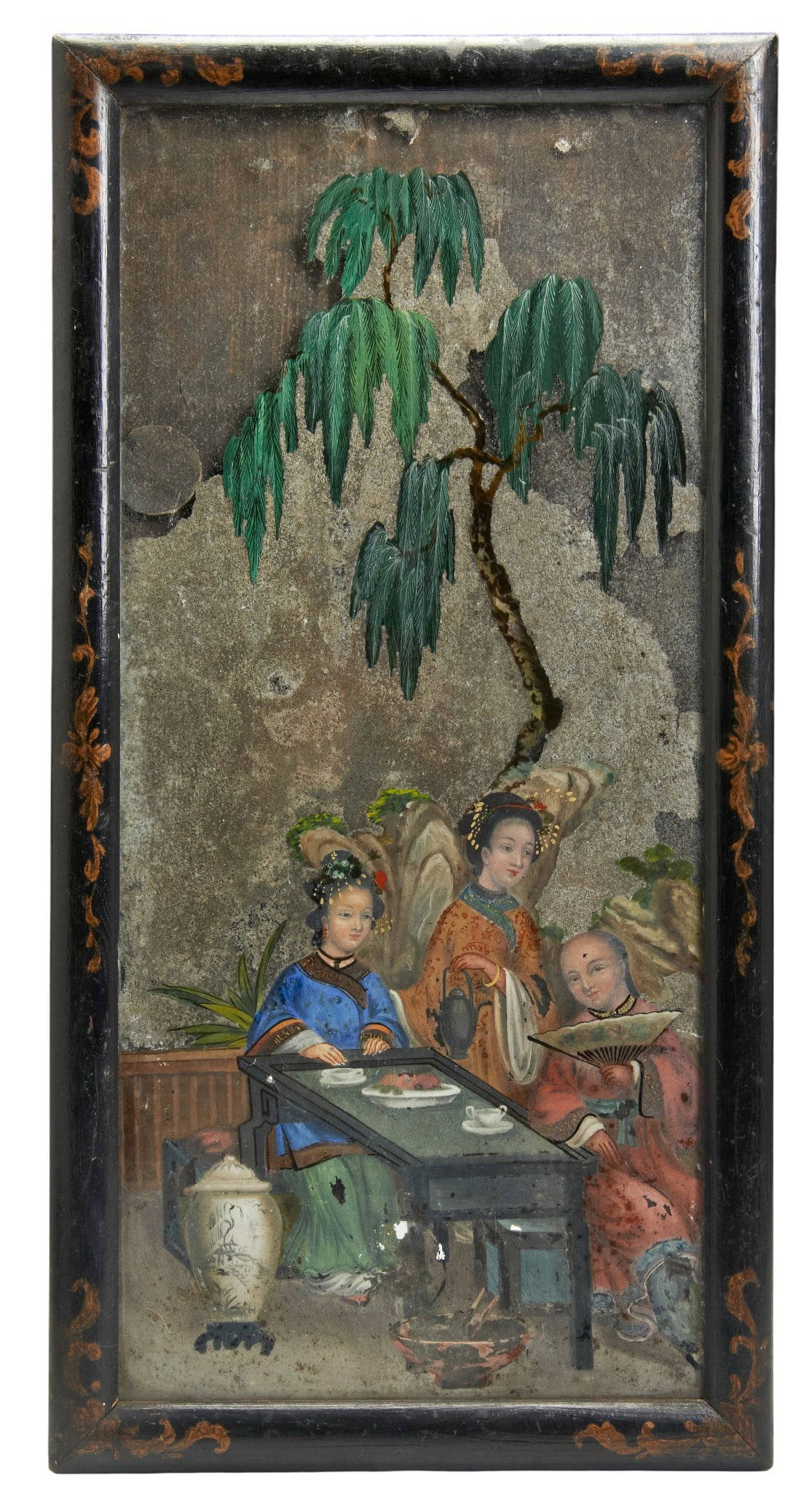 A CHINESE EXPORT REVERSE GLASS MIRROR PAINTING QIANLONG PERIOD, LATE 18TH CENTURY