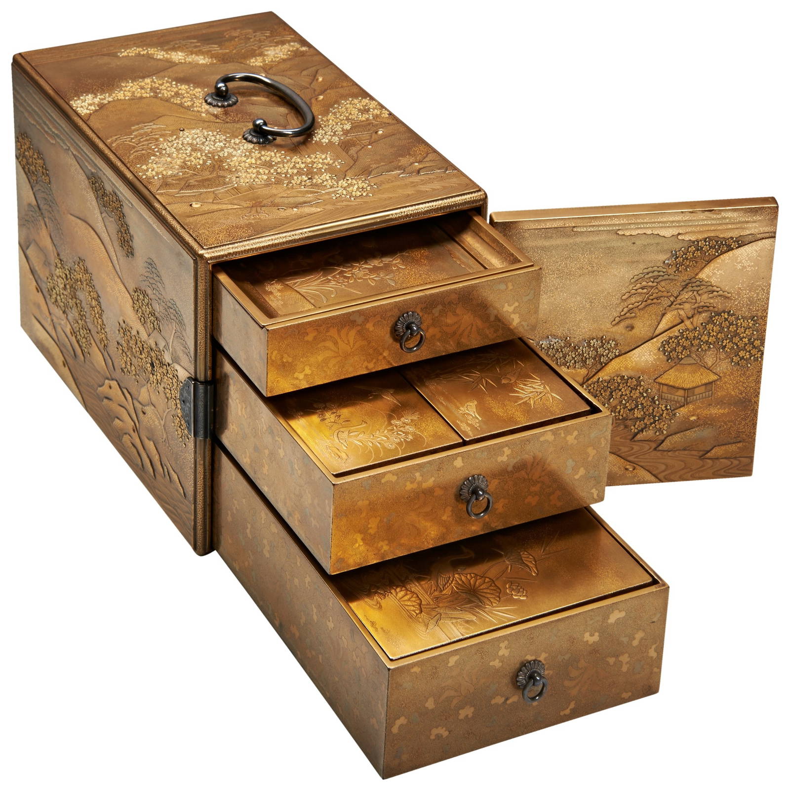 AN EXCEPTIONALLY FINE JAPANESE GOLD LACQUER MINIATURE CABINET (KODANSU) MEIJI PERIOD, 19TH CENTURY