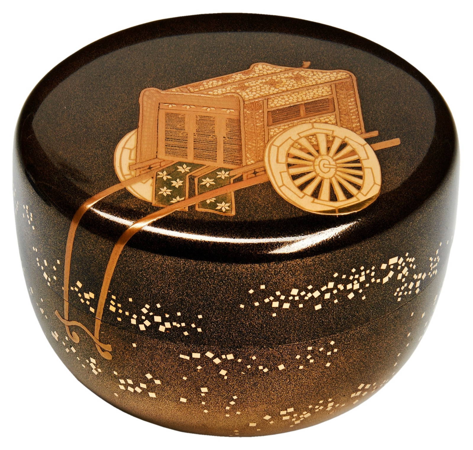 A FINE JAPANESE LACQUER TEA CADDY (NATSUME) EDO / MEIJI PERIOD, 19TH CENTURY the cover decorated in