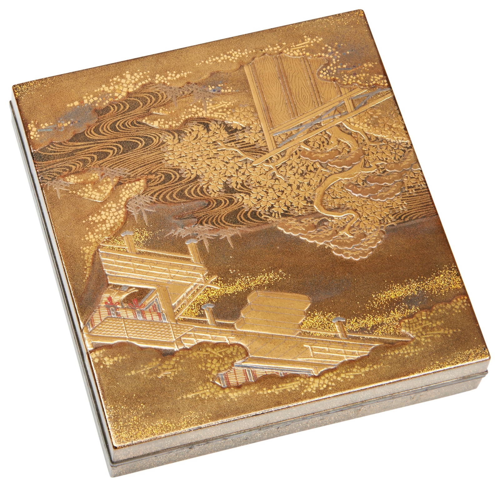 A FINE JAPANESE GOLD LACQUER INCENSE CONTAINTER (KOGO) MEIJI PERIOD, 19TH CENTURY decorated in gold