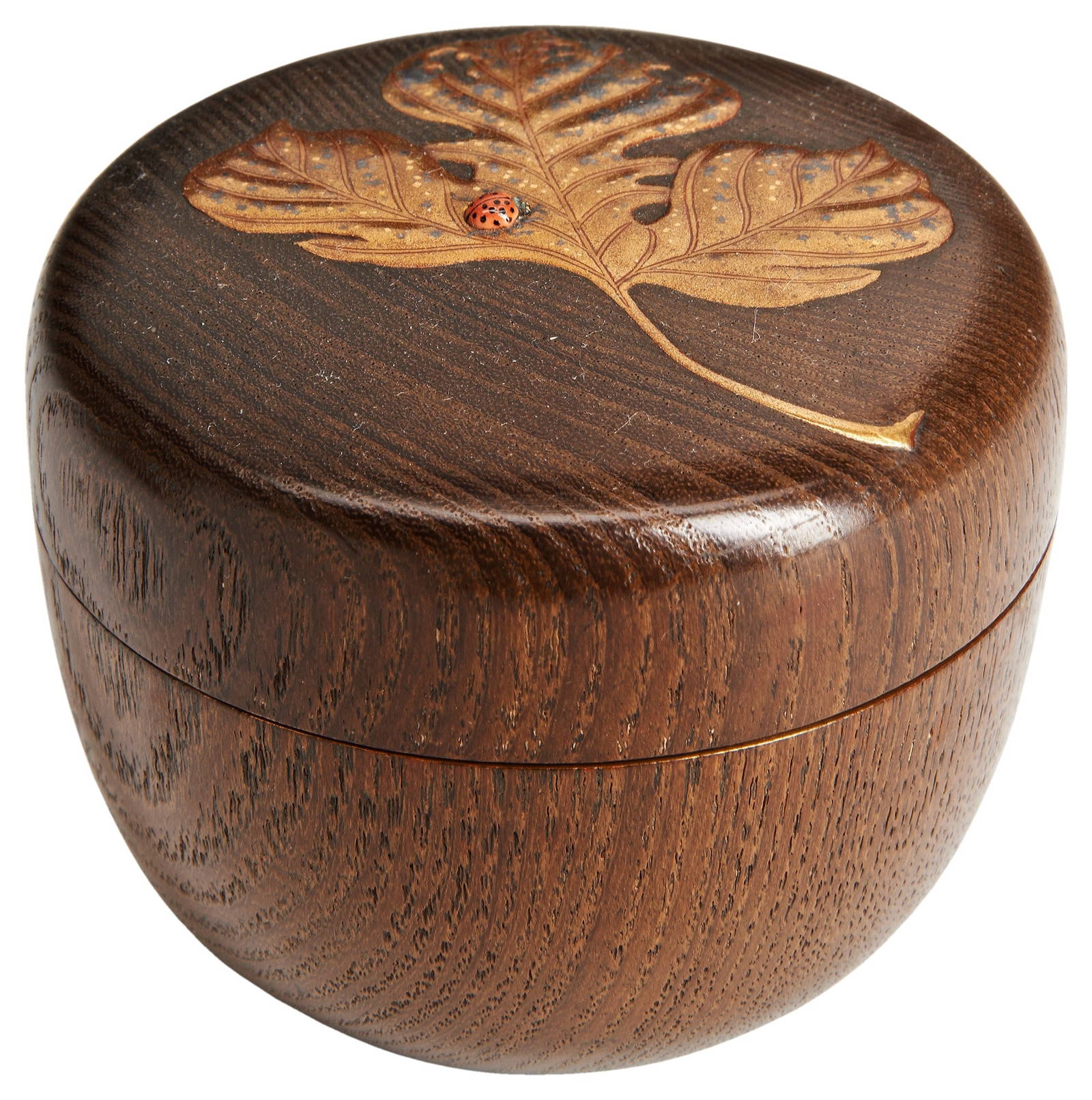 A JAPANESE WOOD AND LACQUER TEA CADDY (NATSUME) 19TH CENTURY decorated in gold and coloured lacquer