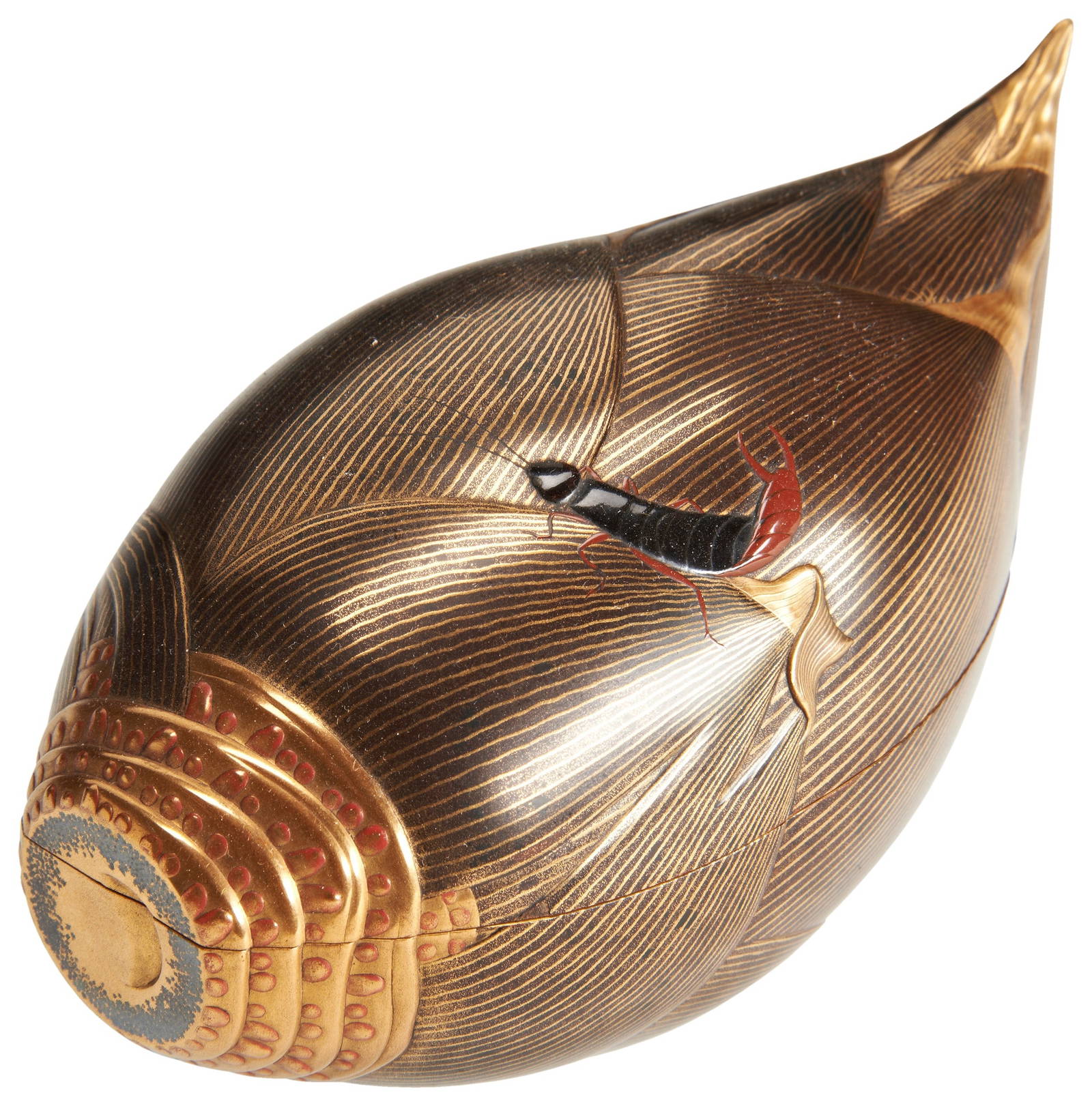 A FINE JAPANESE LACQUER INCENSE CONTAINER (KOGO) 19TH CENTURY modelled as a bamboo bulb, decorated