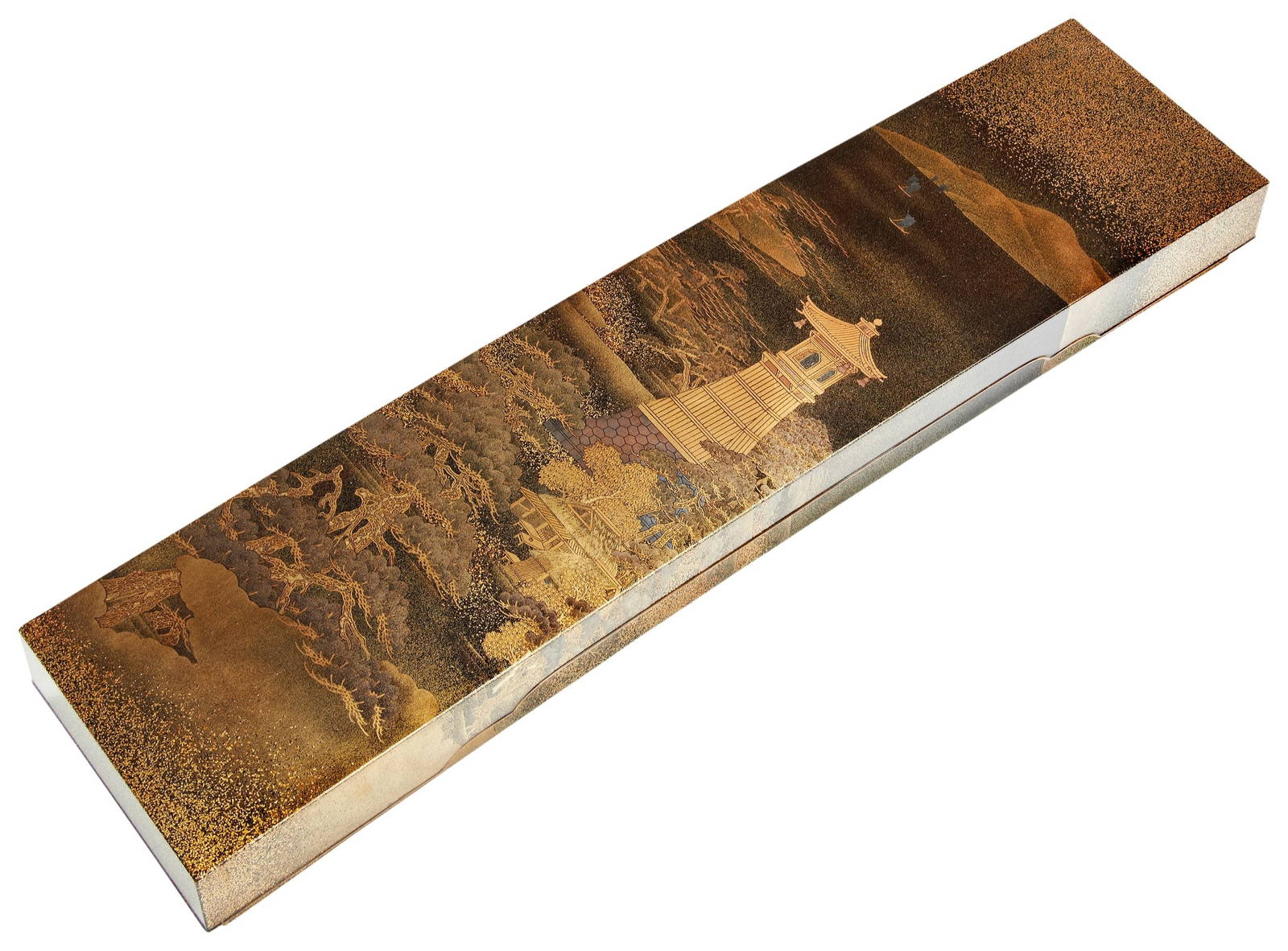 A FINE JAPANESE LACQUER POEM CARD BOX (TANZAKU BAKO) MEIJI PERIOD, LATE 19TH CENTURY of curved