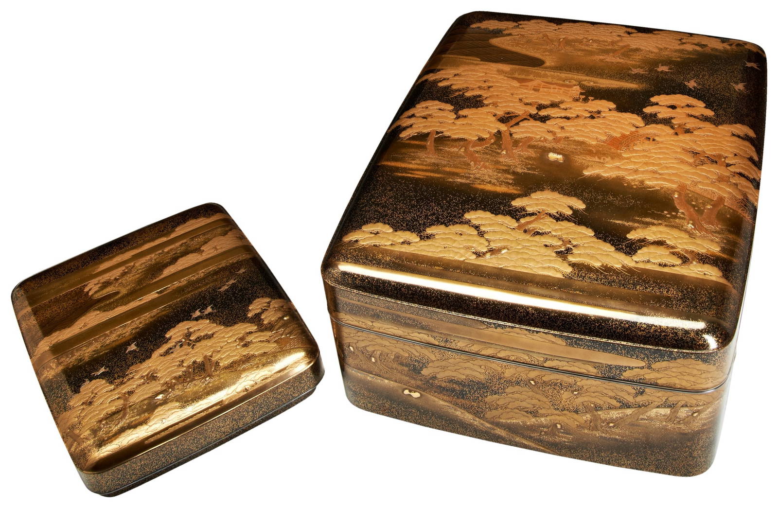 A EXCEPTIONAL MATCHED PAIR OF JAPANESE LACQUER BOXES (SUZURIBAKU AND BUNKO) EDO PERIOD, 18TH CENTURY
