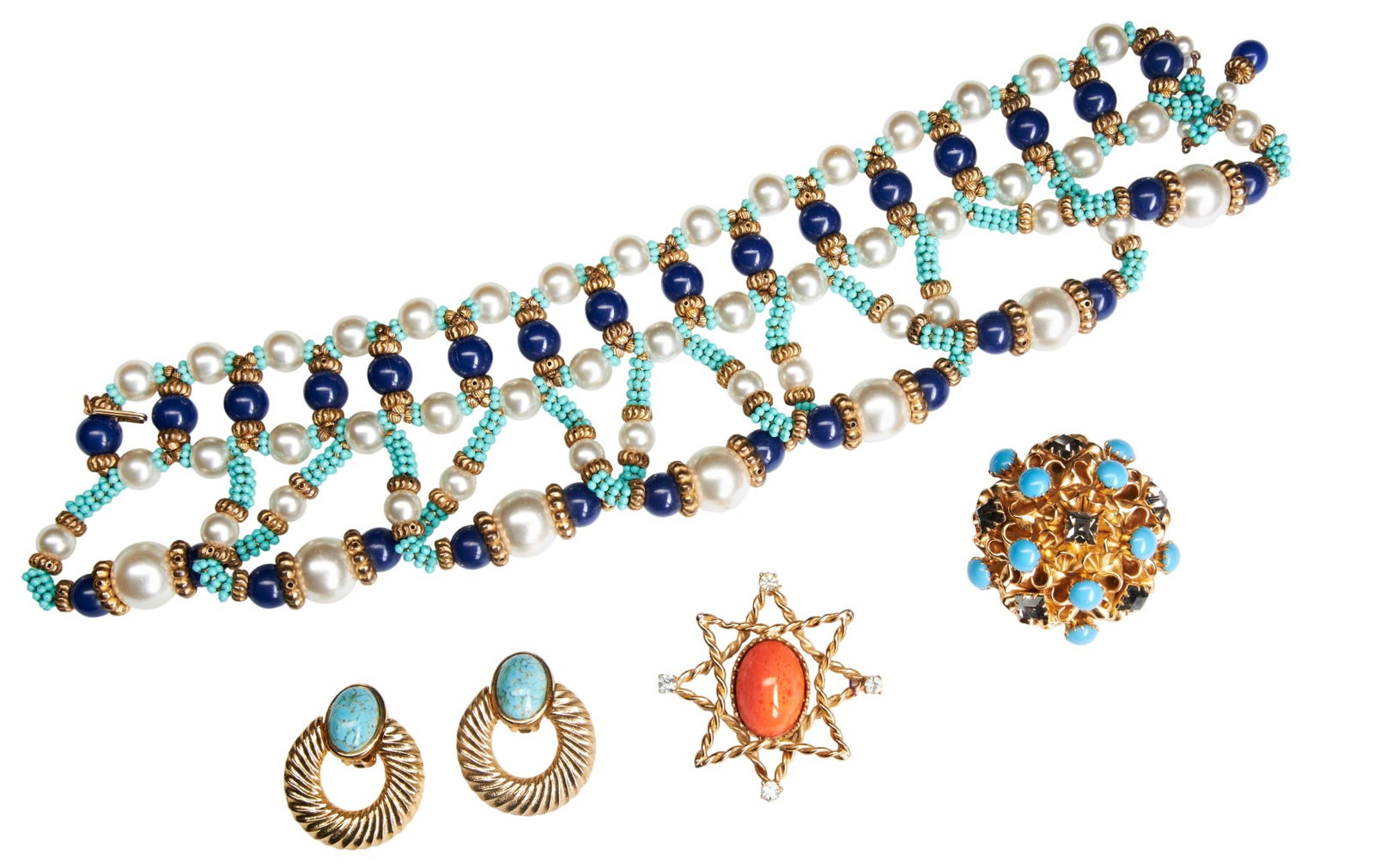 MIMI Di NISCEMI, A 1960's PASTE BROOCH, the domed brooch set with square cut paste within ruffled (1 of 1)